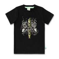 "Boys Black Gamer Graphic T-Shirt - 'Next Level' Console Design"