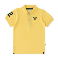 Boys' Yellow Polo T-Shirt with Embroidered Logo & Sleeve Number Detail