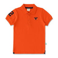 Boys' Orange Polo T-Shirt with Embroidered Logo & Sleeve Number Detail