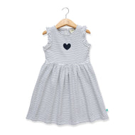 Girls' Striped Sleeveless Dress with Heart Appliqué and Ruffle Detail