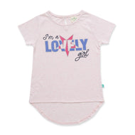 "Pink Lovely Girl T-Shirt - Star Graphic & High-Low Hem Design"