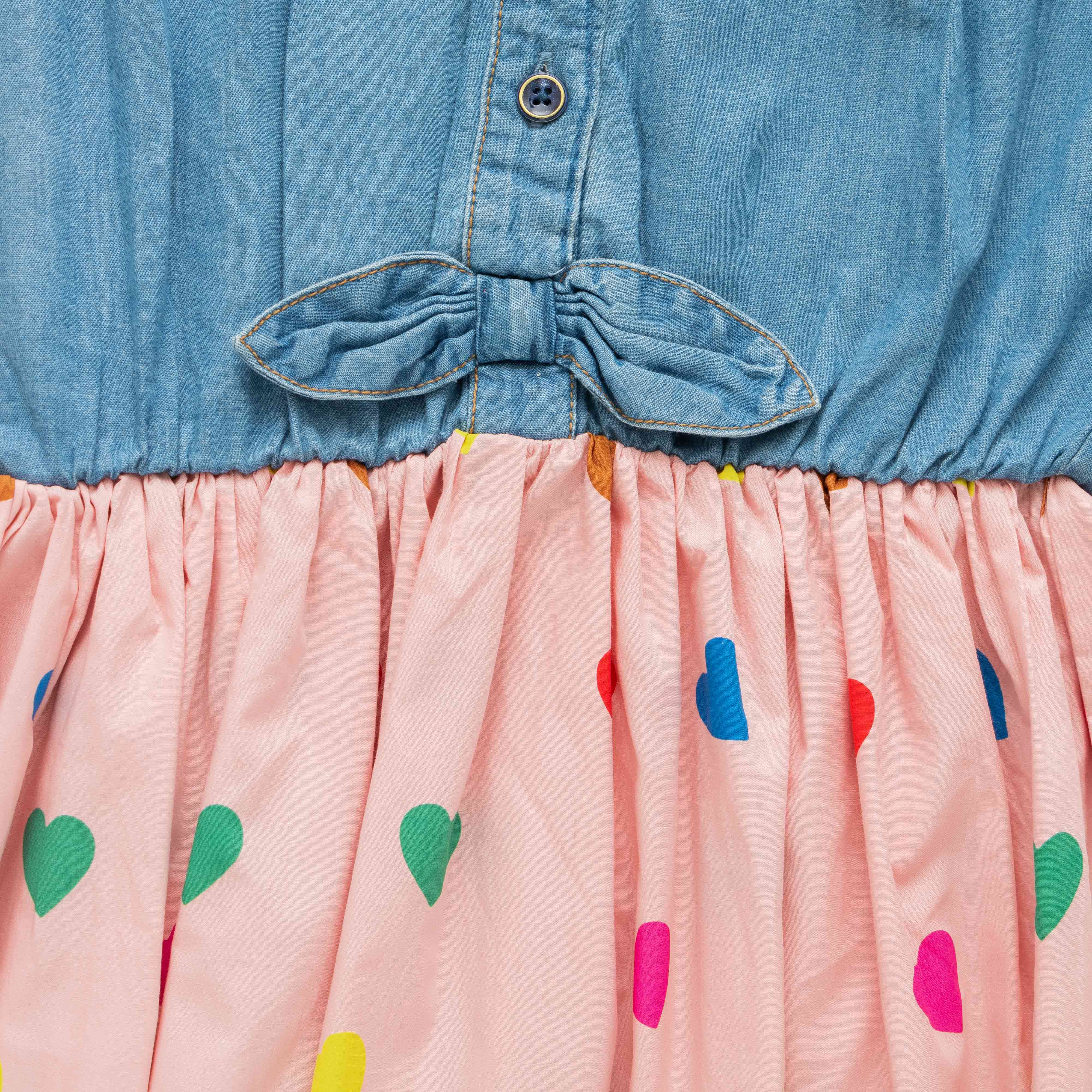 Conversational Printed Peter Pan Collar Cap Sleeves Cotton Denim Fit & Flare Dress