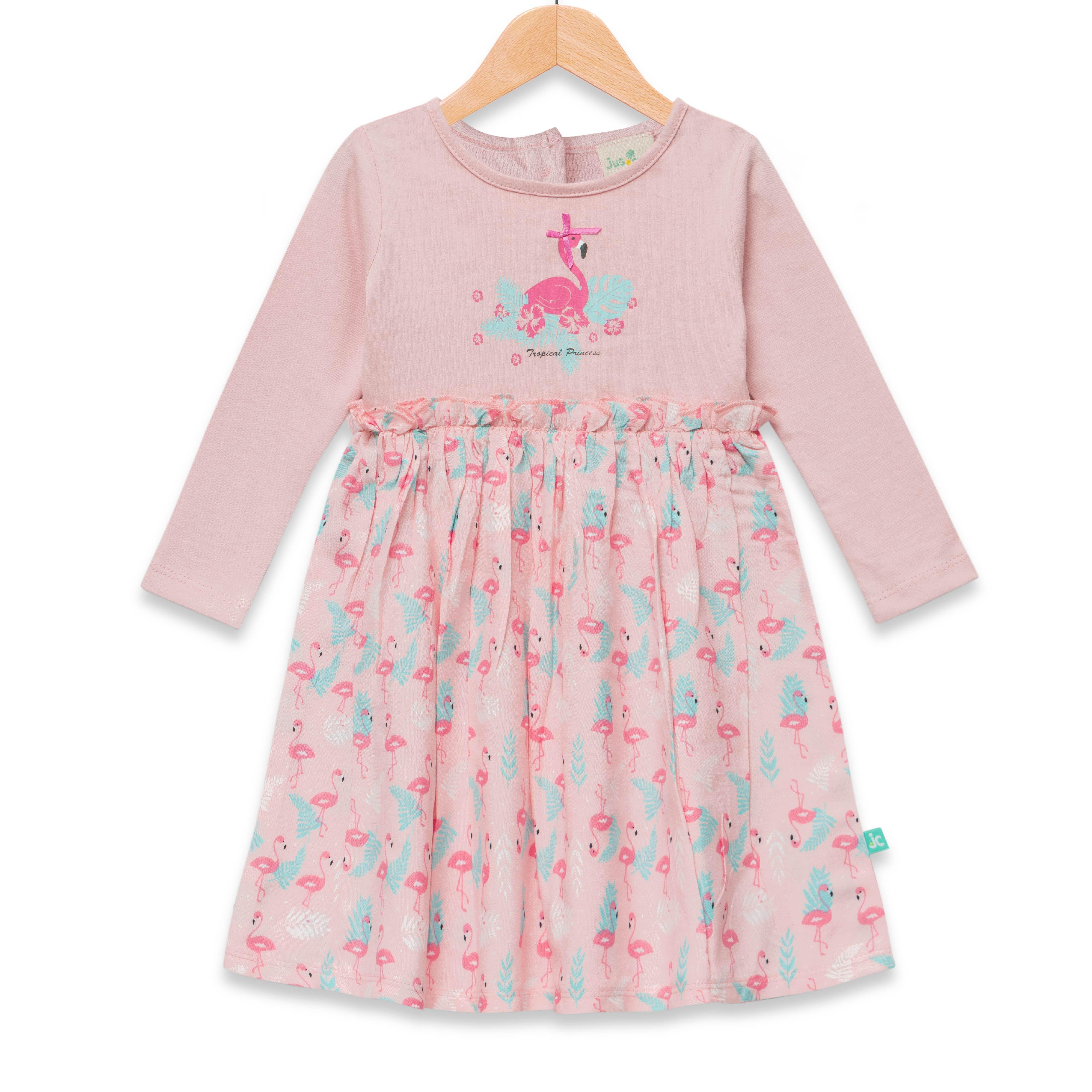 BABY GIRLS PRINTED ROUND NECK DRESS - Juscubs