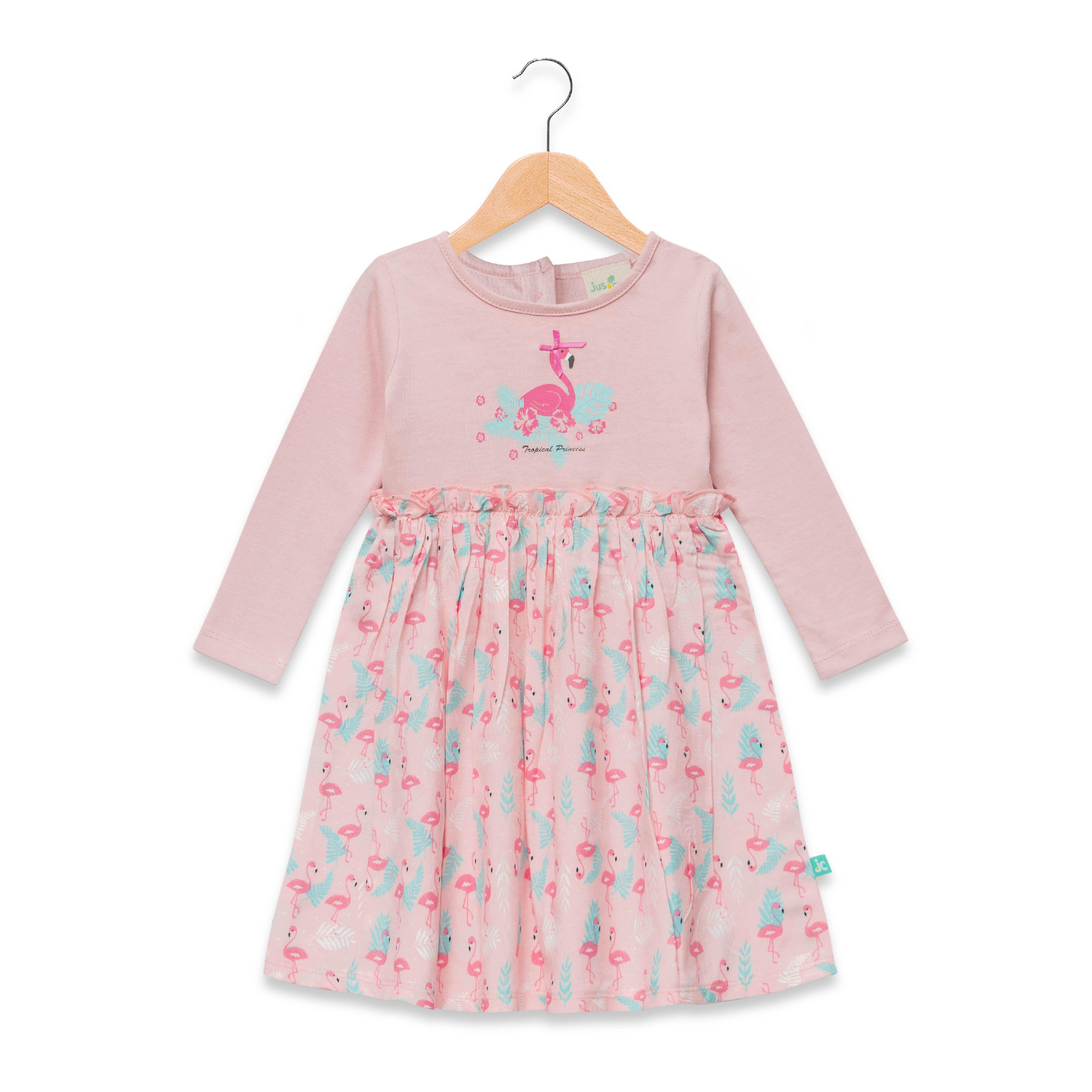 BABY GIRLS PRINTED ROUND NECK DRESS - Juscubs