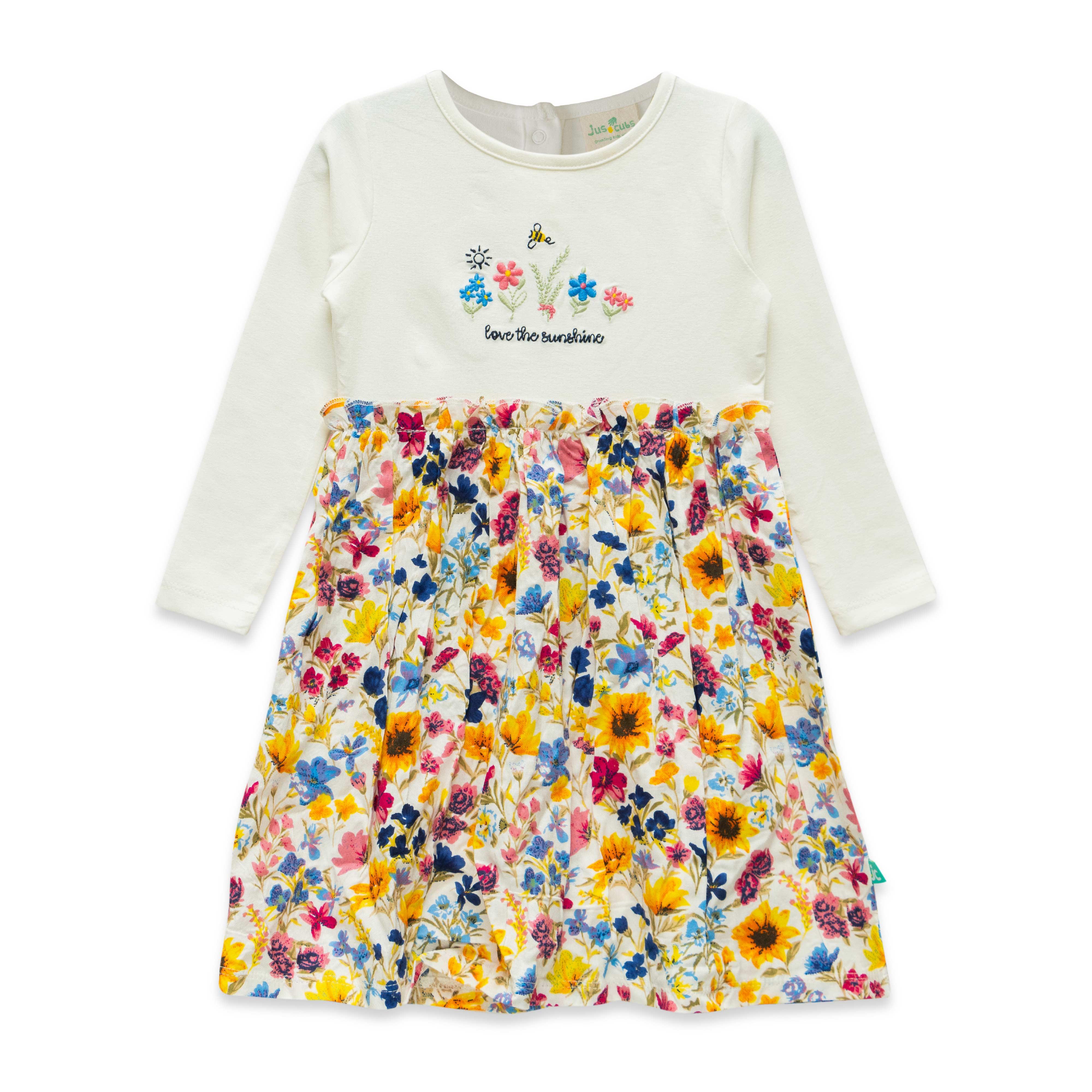 BABY GIRLS PRINTED ROUND NECK DRESS - Juscubs