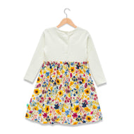 "Baby Girls' White Long Sleeve Dress with Colorful Floral Skirt – Love the Sunshine Print"