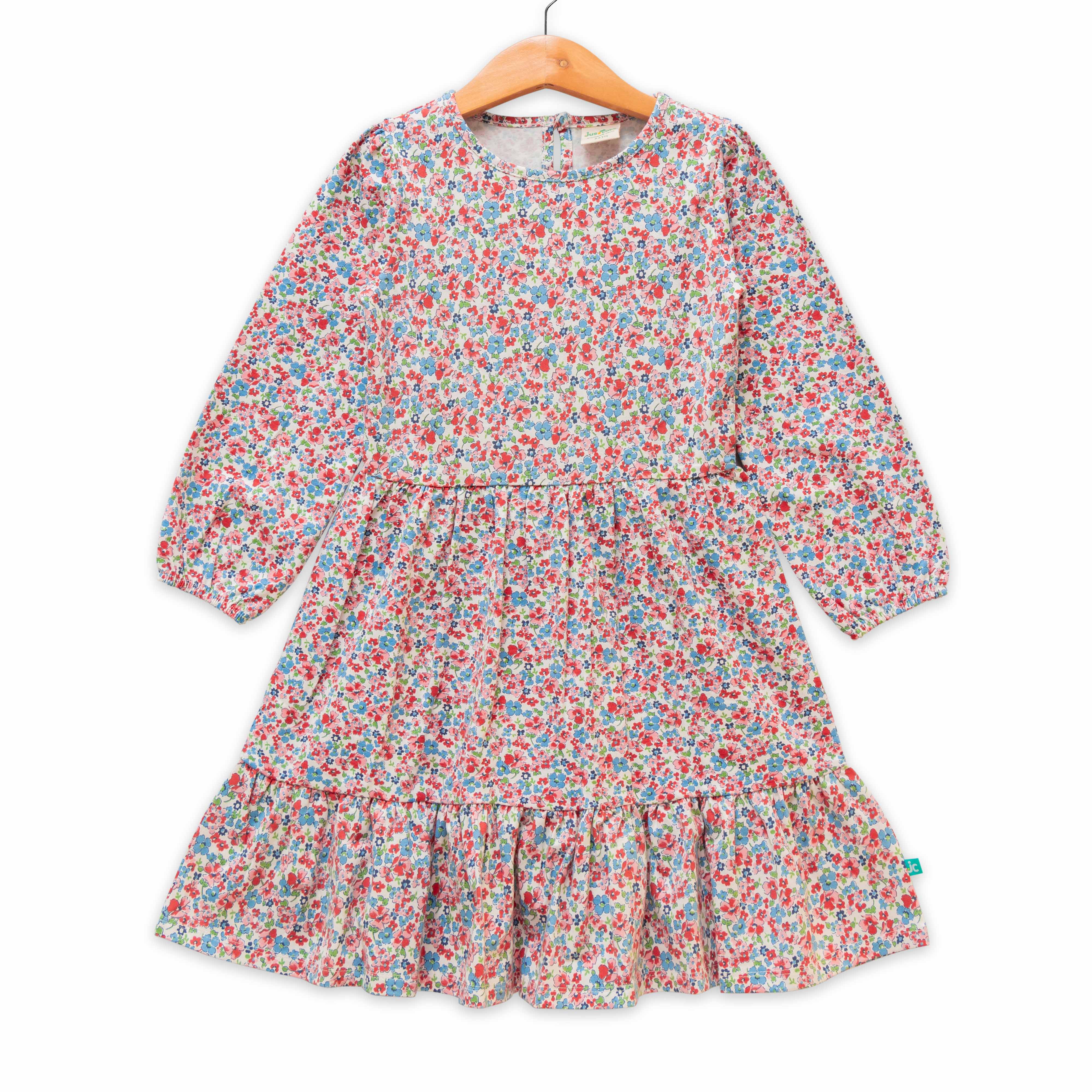 Girls Floral Printed Gathered Or Pleated Cotton A Line Dress