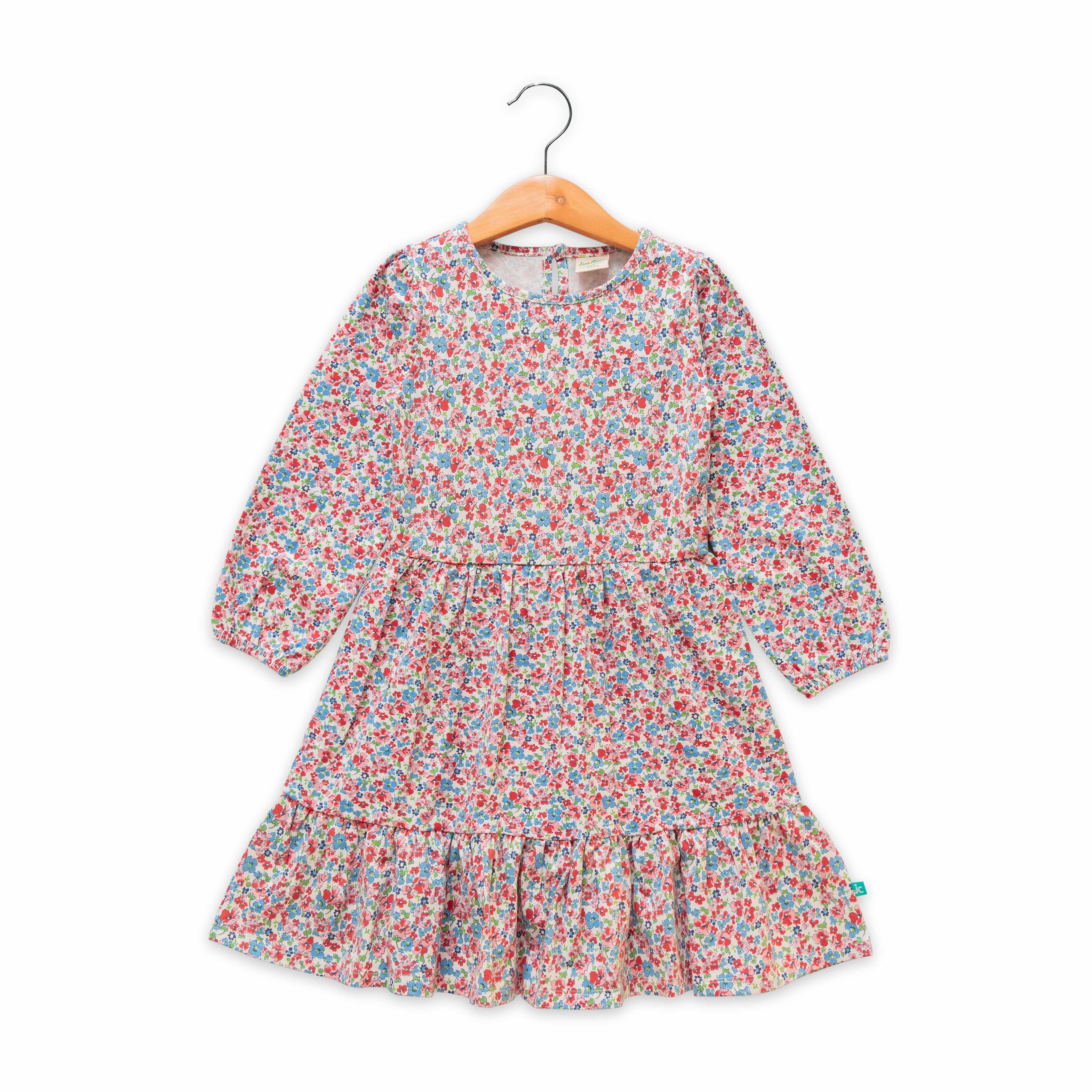 Girls Floral Printed Gathered Or Pleated Cotton A Line Dress