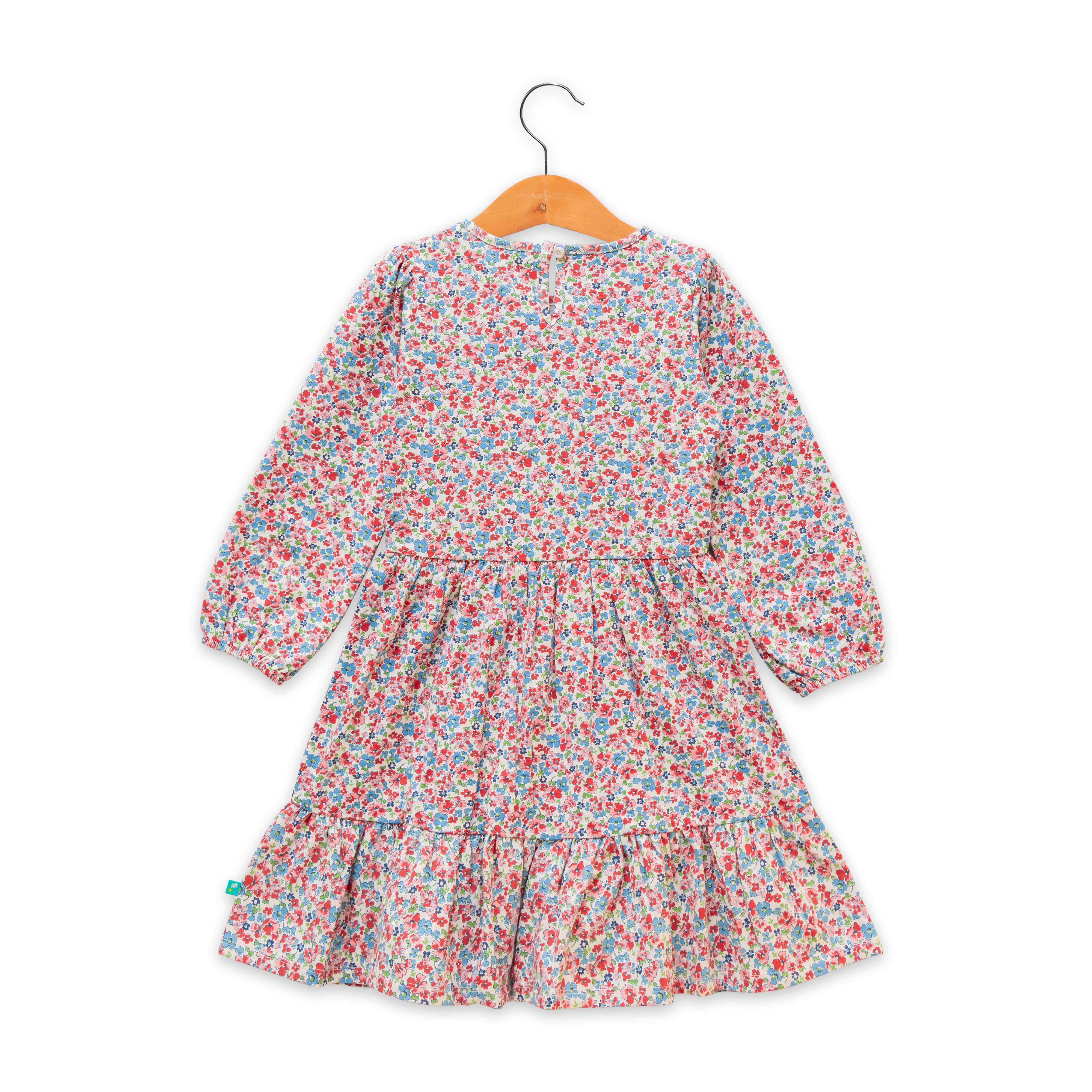 Girls Floral Printed Gathered Or Pleated Cotton A Line Dress
