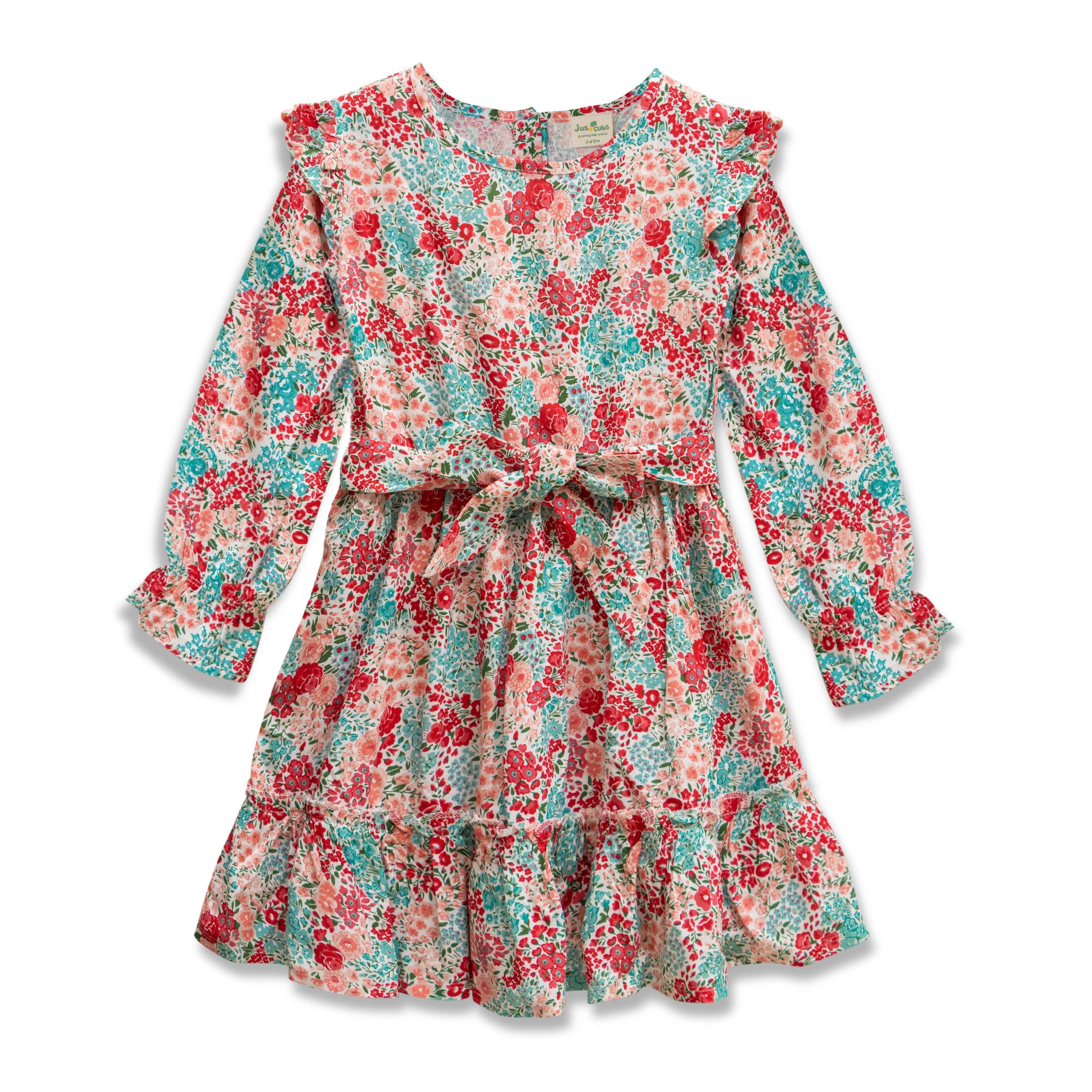 Baby Girls All Over Printed Fit & Flare Dress - Juscubs