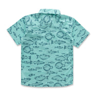 Boy's Aqua Blue Short Sleeve Button-Up Shirt with Fish Print