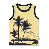 Tropical Sunset Print Sleeveless T-shirt for Kids – Soft Cotton Casual Wear
