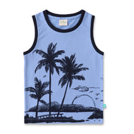 Tropical Sunset Print Sleeveless T-shirt for Kids – Soft Cotton Casual Wear