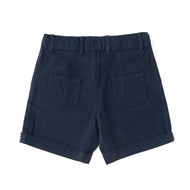 Boys' Classic Navy Blue Cotton Shorts with Button Closure & Cuffed Hem