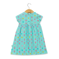 Baby Girls' Aqua Blue Polka Dot Dress – Short Sleeve, Bow Detail, Casual Summer Wear