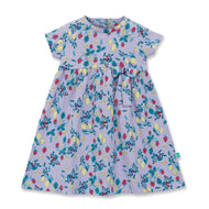Girls' Lavender Fruit-Print Dress with Bow Detail