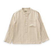 "Boys Beige Striped Cotton Shirt with Mandarin Collar – Full Sleeves"