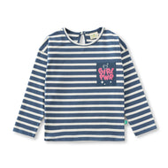 "Girls' Navy & White Striped Cotton T-shirt with 'Girl PWR' Print"