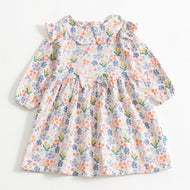 "Baby Girls Long Sleeve Floral Dress with Frill Sleeves & Bow"