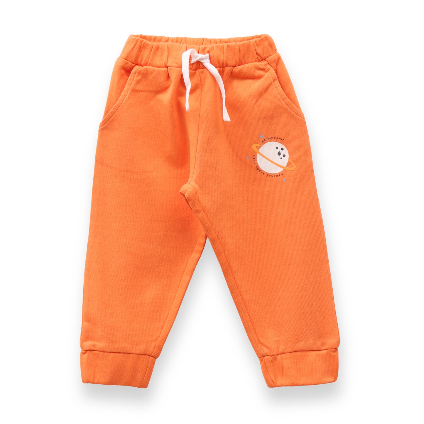 Baby Boy 2-Piece Outfit – Space Adventure Grey T-Shirt & Orange Jogger Pants Set
