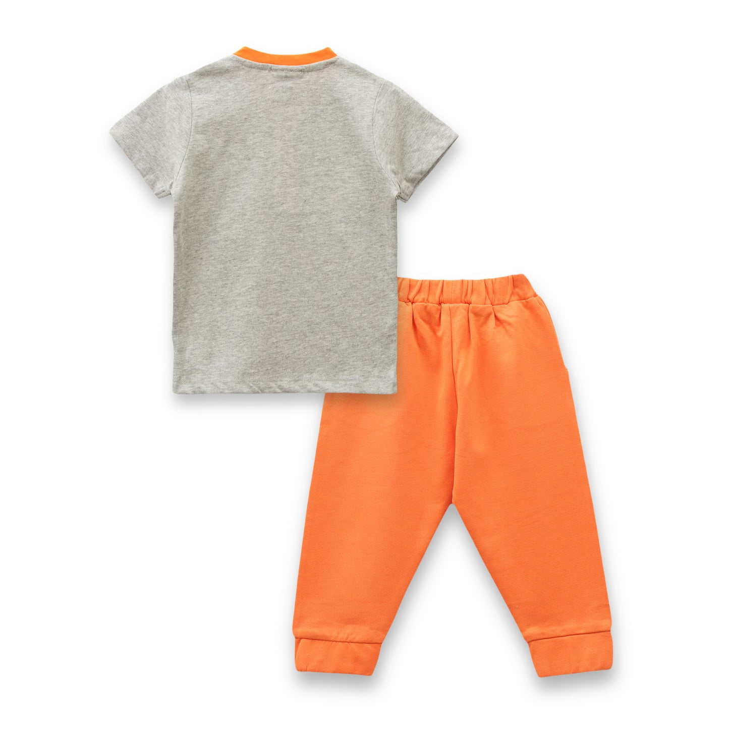 Baby Boy 2-Piece Outfit – Space Adventure Grey T-Shirt & Orange Jogger Pants Set