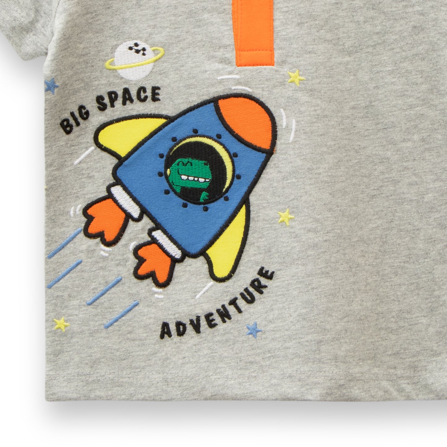Baby Boy 2-Piece Outfit – Space Adventure Grey T-Shirt & Orange Jogger Pants Set