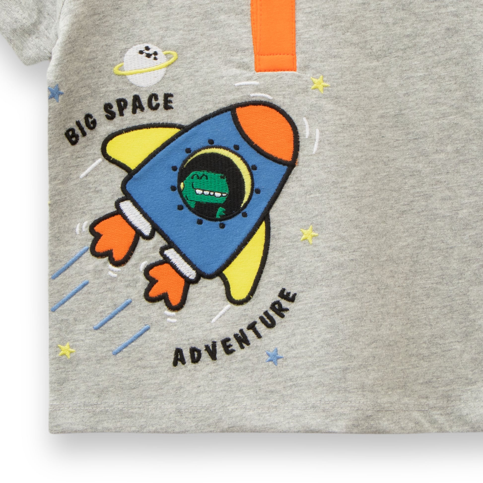 Baby Boy 2-Piece Outfit – Space Adventure Grey T-Shirt & Orange Jogger Pants Set