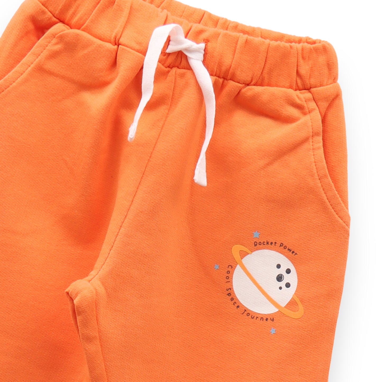 Baby Boy 2-Piece Outfit – Space Adventure Grey T-Shirt & Orange Jogger Pants Set