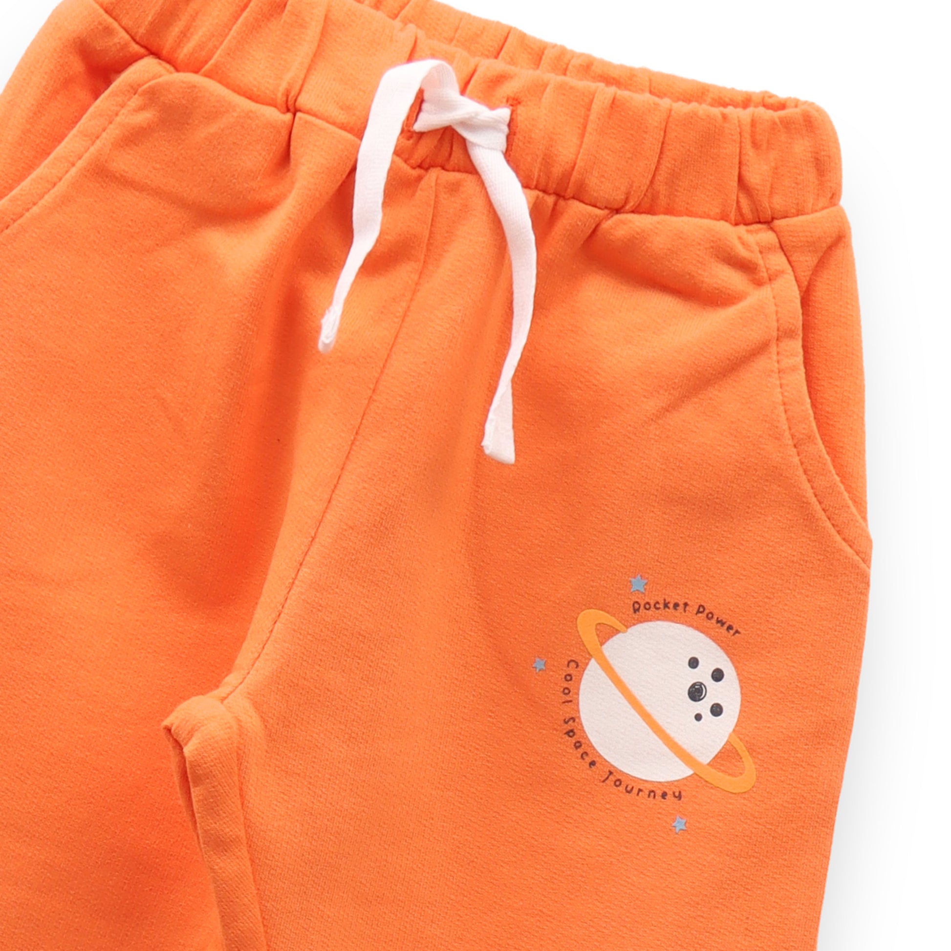 Baby Boy 2-Piece Outfit – Space Adventure Grey T-Shirt & Orange Jogger Pants Set