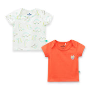 Baby Boy 2-Pack Half Sleeve T-Shirts – Dino Print & Solid Orange Tee with Patch Detail