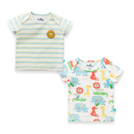 "Baby Boys' Cotton T-Shirt Set – Animal Print & Striped Design – Pack of 2"