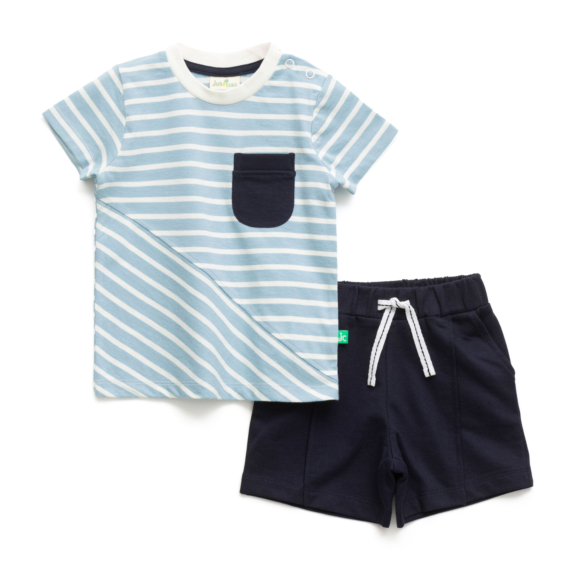 Baby Boy Striped T-Shirt and Navy Shorts Set with pocket