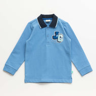"Boys Sky Blue Polo T-Shirt with JC Patch – Full Sleeves, 100% Cotton"