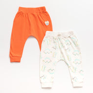 "Baby Boys' Cotton Jogger Pants - Pack of 2 (Orange & Dino Print)"