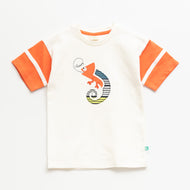 "Boys White & Orange Chameleon Graphic T-Shirt – 100% Cotton"
