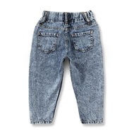 "Baby Boys Light Wash Denim Jeans with Front Seam & Elastic Waistband"