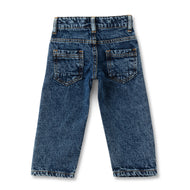 "Baby Boys Classic Dark Wash Denim Jeans with Button Closure"