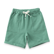 "Boys Mint Green Cotton Knit Shorts– Soft & Stretchy with Drawstring Waistband"