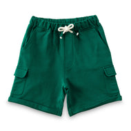 "Boys' Teal Cotton Cargo Shorts with Drawstring Waist – Casual Wear"