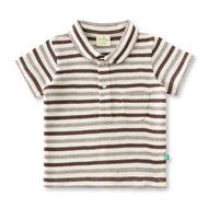 "Boys' Maroon & Cream Striped Polo T-Shirt with Pocket – Cotton Casual Wear"