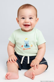 "Baby Boys’ Mint Green Rhinoceros Print T-Shirt & Navy Shorts Set"