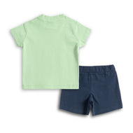 JusCubs Baby Boys Rhino Print T-Shirt & Shorts Co-Ord Set – Green & Navy Blue