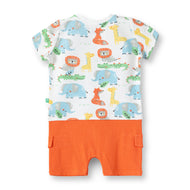 "Baby Baby Boys Cotton Safari Animal Print Romper – Orange"