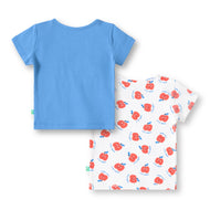 "Baby Boys 2-Pack Cotton T-Shirts – Blue Friends Together Print & White Apple Allover Print