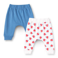 "Baby Boys 2-Pack Cotton Jogger Pants – Blue Solid & White Apple Print"