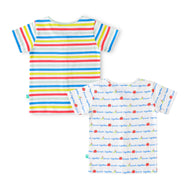"Baby Boys Cotton Front Open Jhabla – Friends Together & Multicolor Stripe Print (Pack of 2)"
