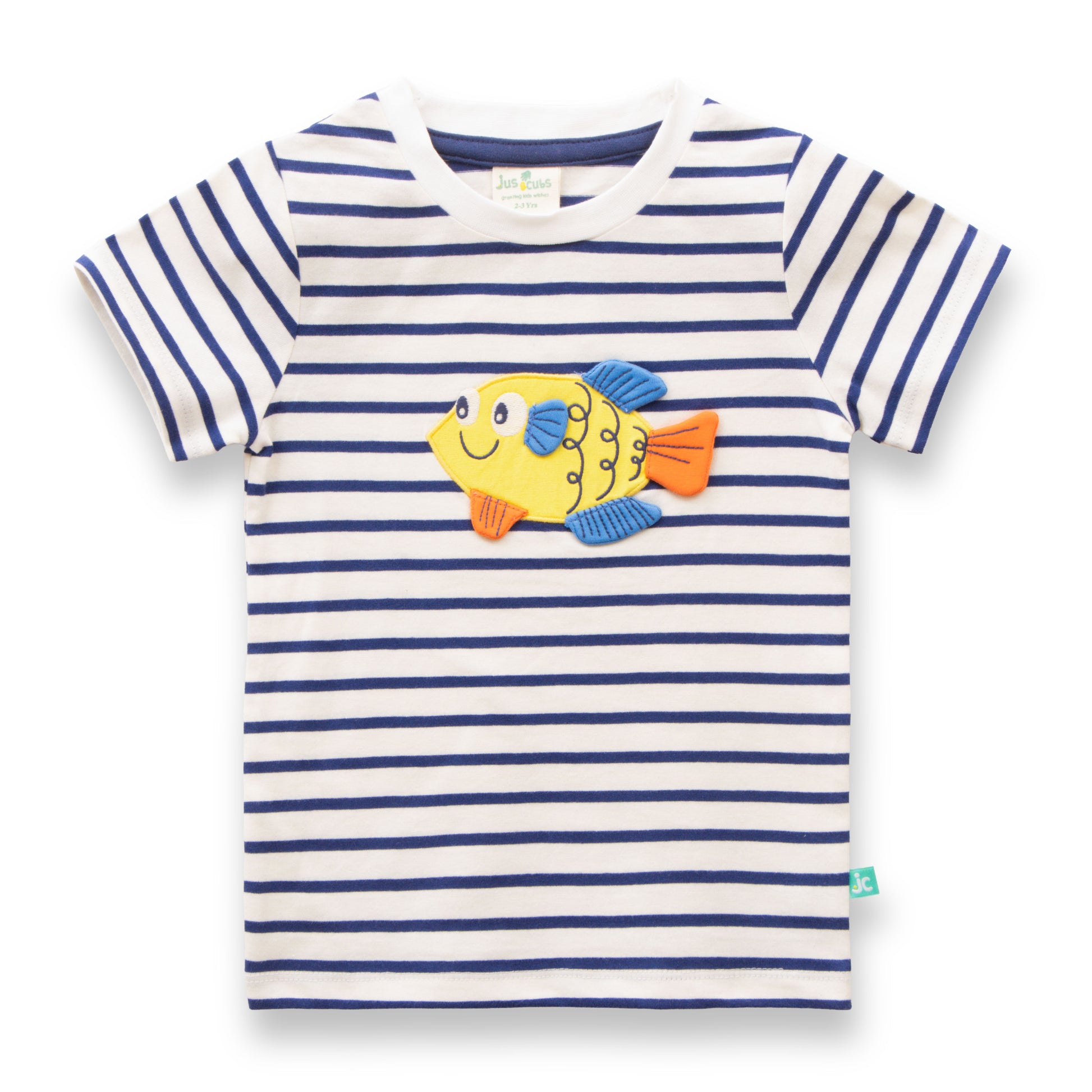 "Baby Boys' Summer Outfit Set – Striped Fish T-Shirt & Navy Drawstring Shorts"