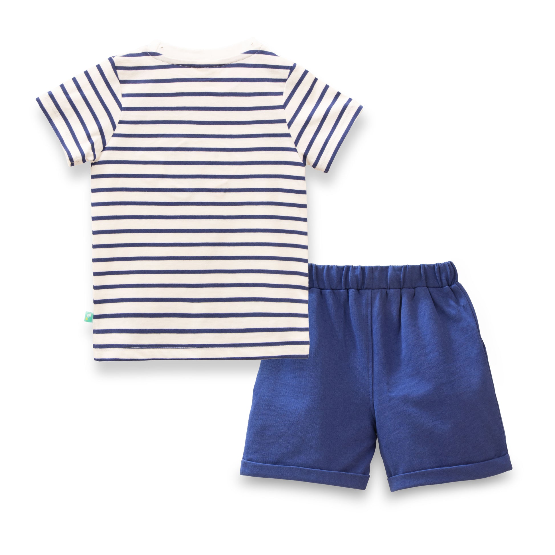 "Baby Boys' Summer Outfit Set – Striped Fish T-Shirt & Navy Drawstring Shorts"