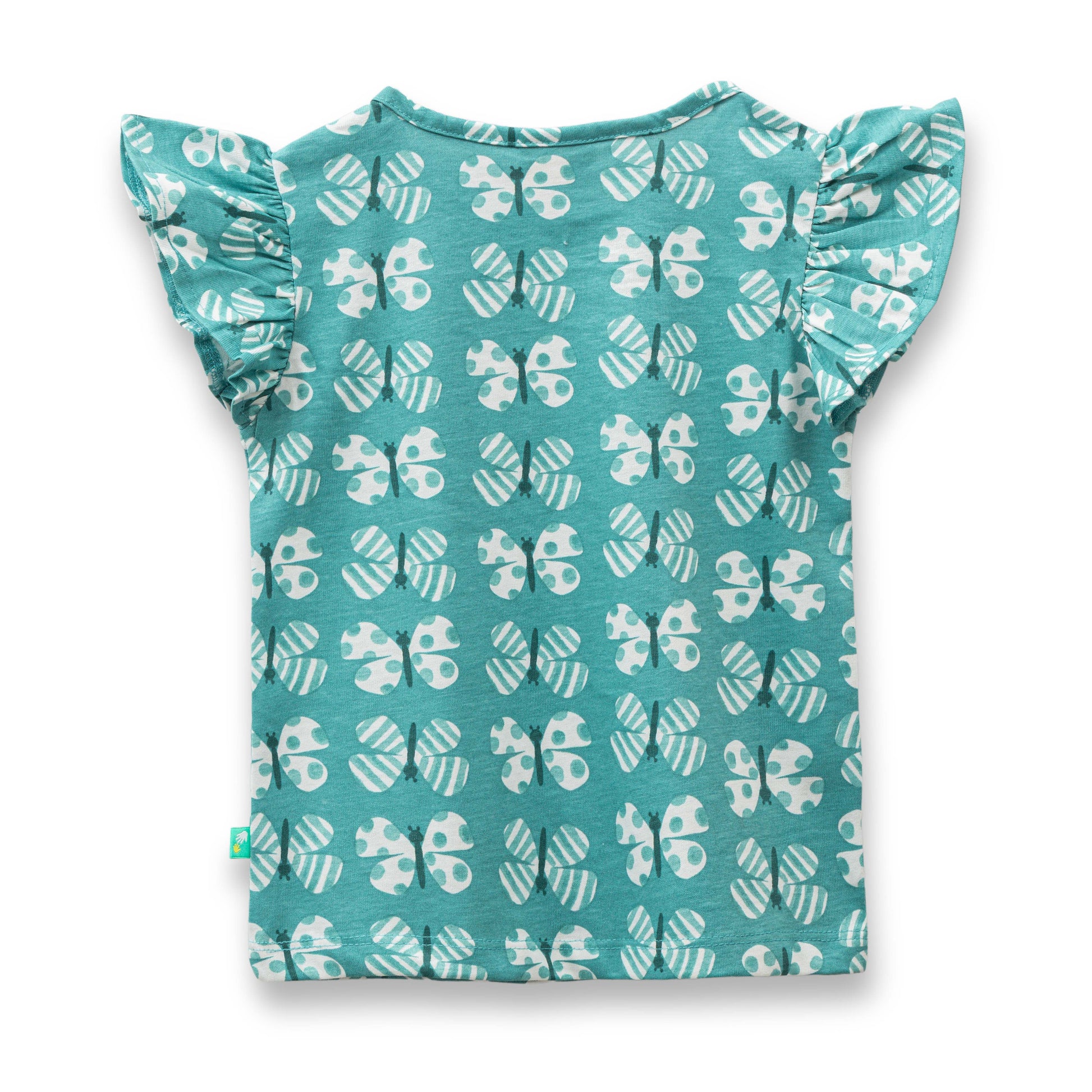 "Baby Girls' Cotton Co-Ord Set – Printed Ruffle Sleeve Top & Shorts (Teal)"