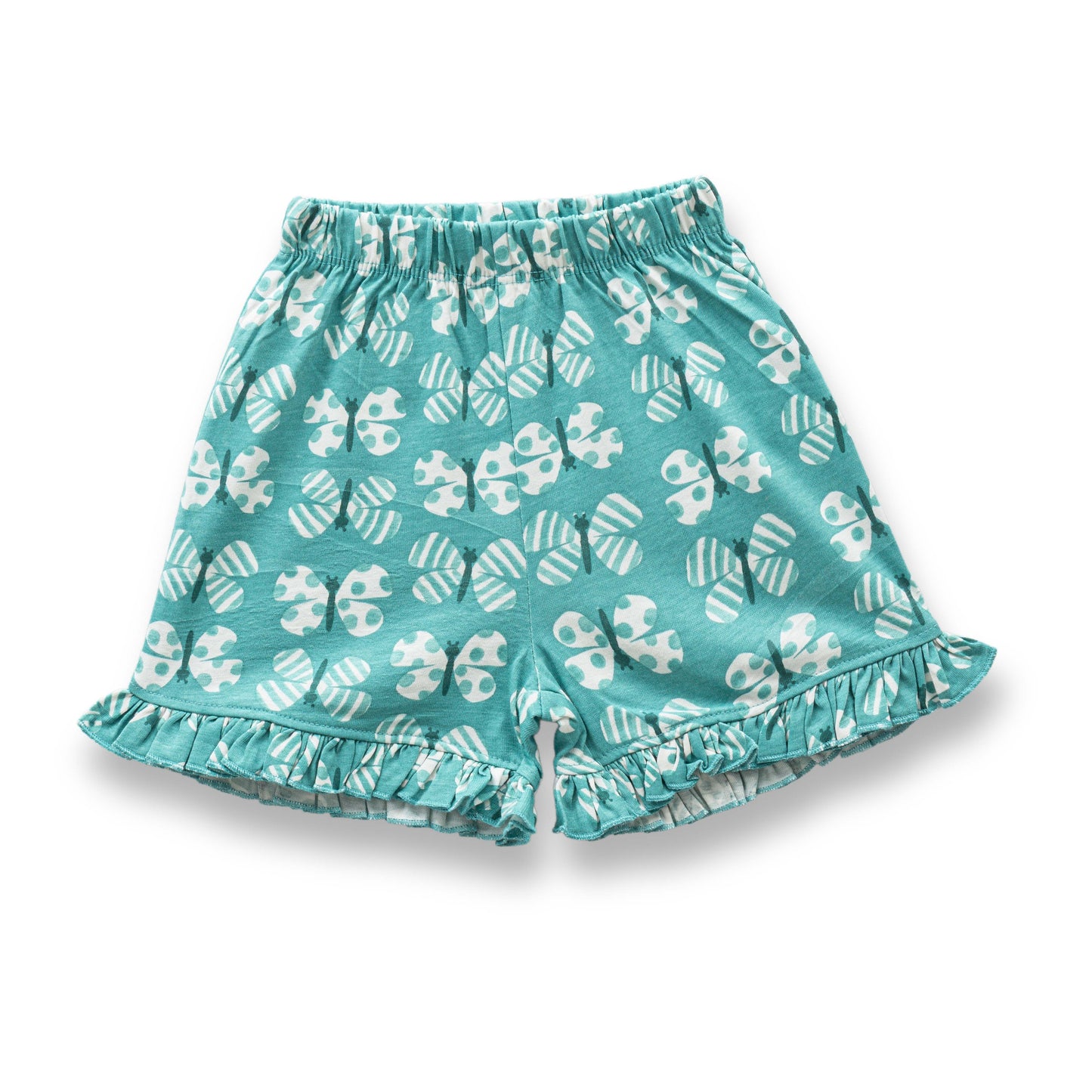 "Baby Girls' Cotton Co-Ord Set – Printed Ruffle Sleeve Top & Shorts (Teal)"